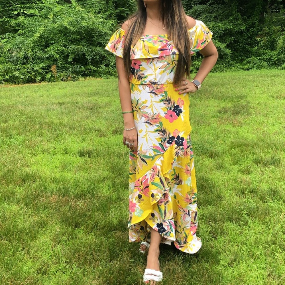 Bailey Blue Floral off-shoulder Maxi Dress